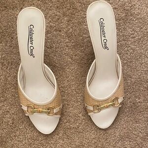 Coldwater Creek Beige and Gold Mules